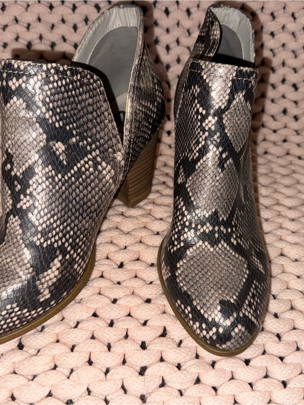 Marshalls Snake-Print Block Heel Booties — Gray/Black